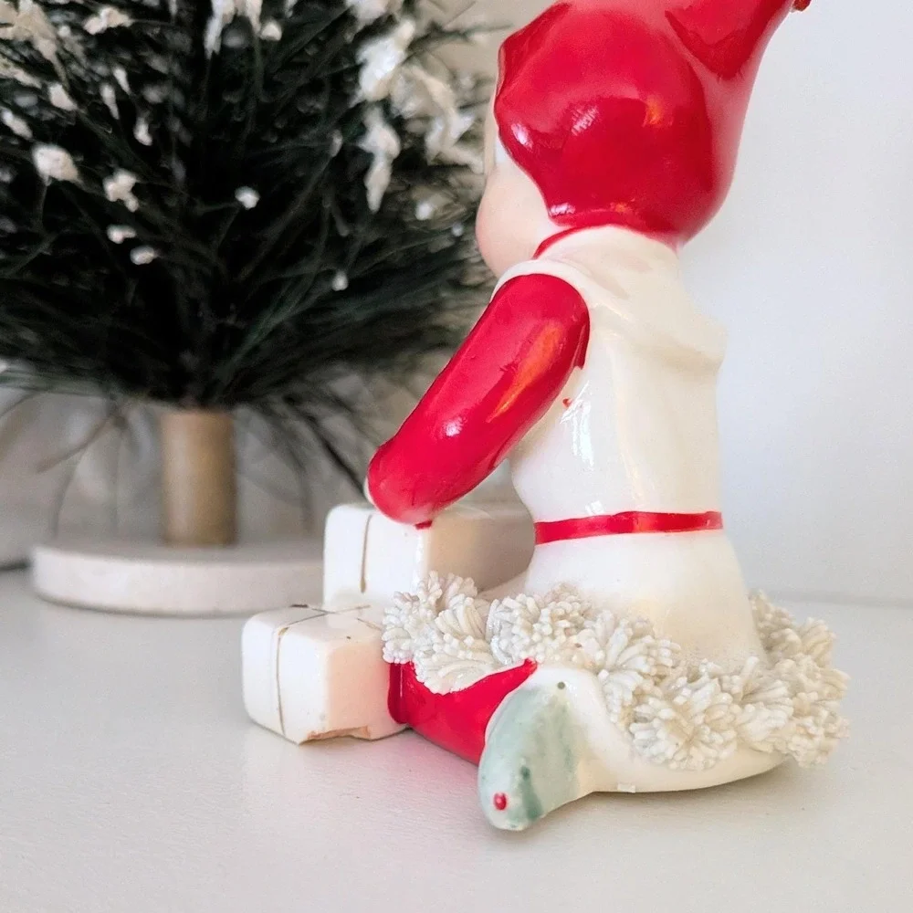 Vintage Napco Christmas‎ Pixie Elf Ceramic Figurine Wrapping Gifts Japan Kitsch